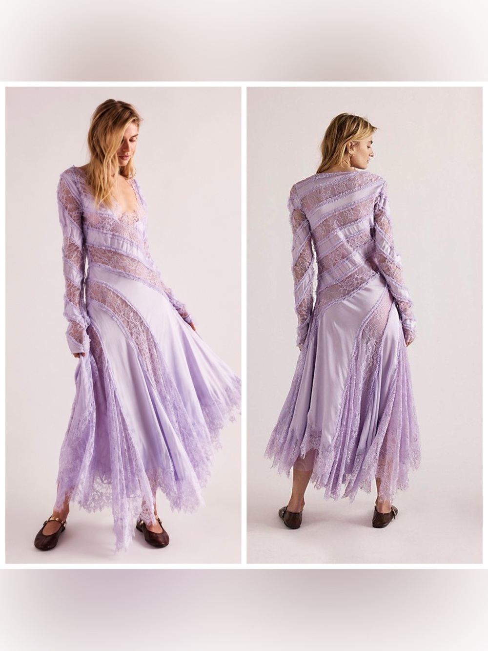 Free People Talia Lace Maxi Dress Ruffled Purple Fairy Medium